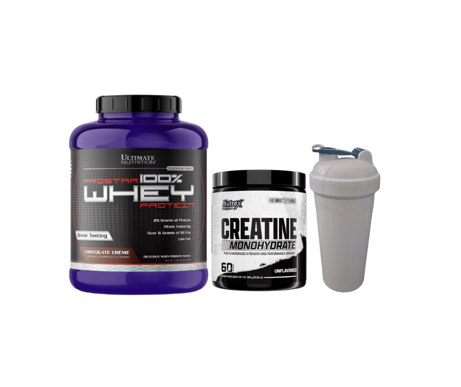 Pack GATO POSI (whey prostar ultimate nutrition 5lb+creatina nutrex 300gr+ shaker)