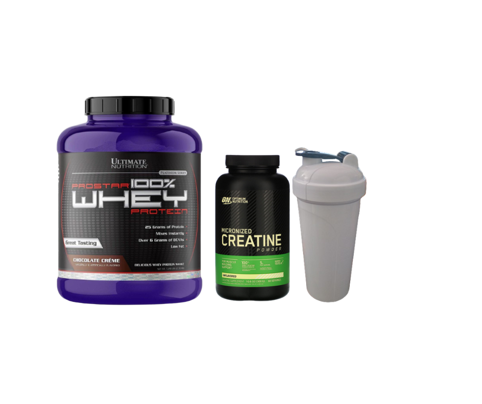 Pack GATO GUCCI (whey prostar ultimate nutrition 5lb + creatina optimum nutrition 300gr+ shaker)