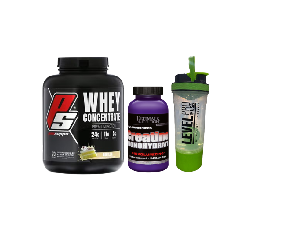 Pack GATO TECHERO (whey concentrate PS 5LB+ creatina ultimate nutrition 300gr+shaker)