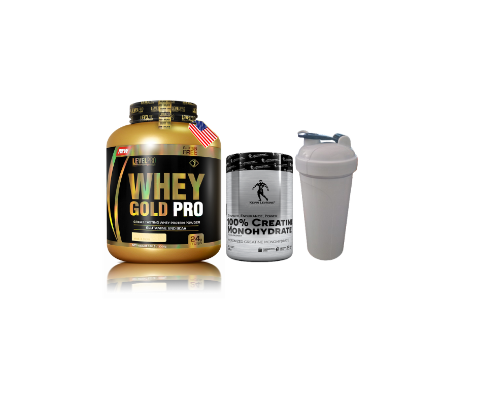 Pack GATO SANDUNGUERO (whey gold pro 3kilos+creatina kevin levron 250gr+shaker)