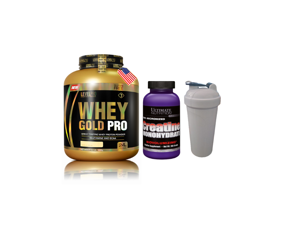 Pack GATO CHUCHUMECO (whey gold pro+creatina ultimate 300gr+shaker)