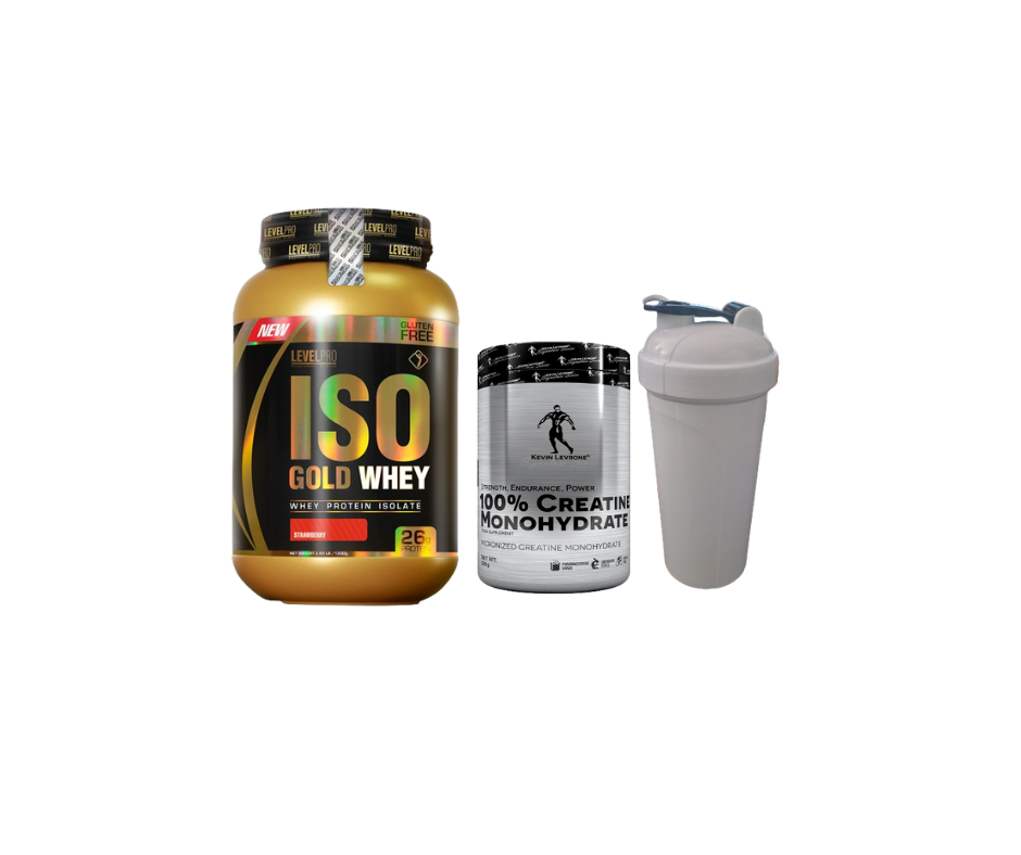 Pack GATO AGILADO (iso gold 1.1kilos+creatina kevin levron 300gr+shaker)